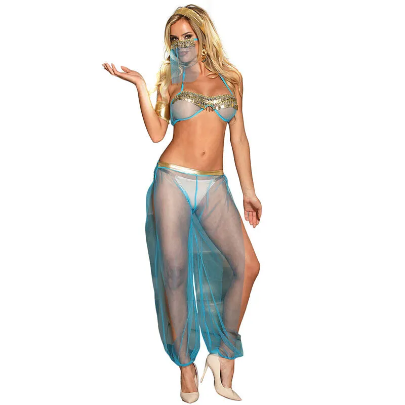 ensemble lingerie bleu exotique indien bralette sensuelle paillettes dorées maintien confortable douceur extensible polyester elasthanne seconde peau glamour sophistiqué