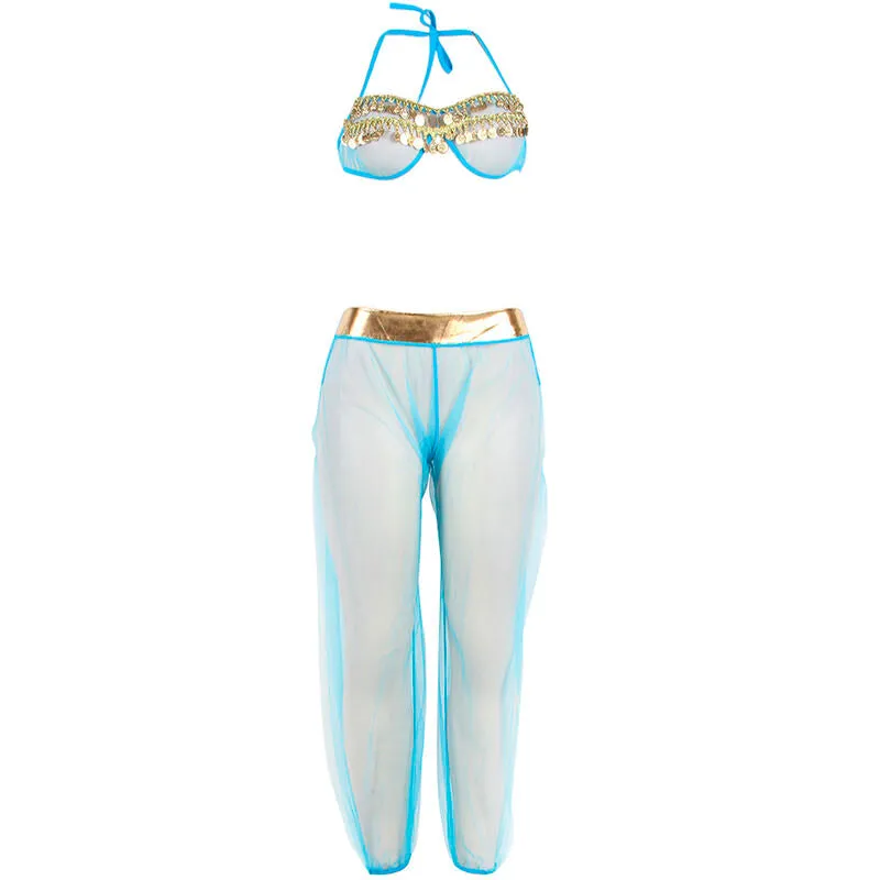 ensemble lingerie bleu exotique indien bralette sensuelle paillettes dorées maintien confortable douceur extensible polyester elasthanne seconde peau glamour sophistiqué