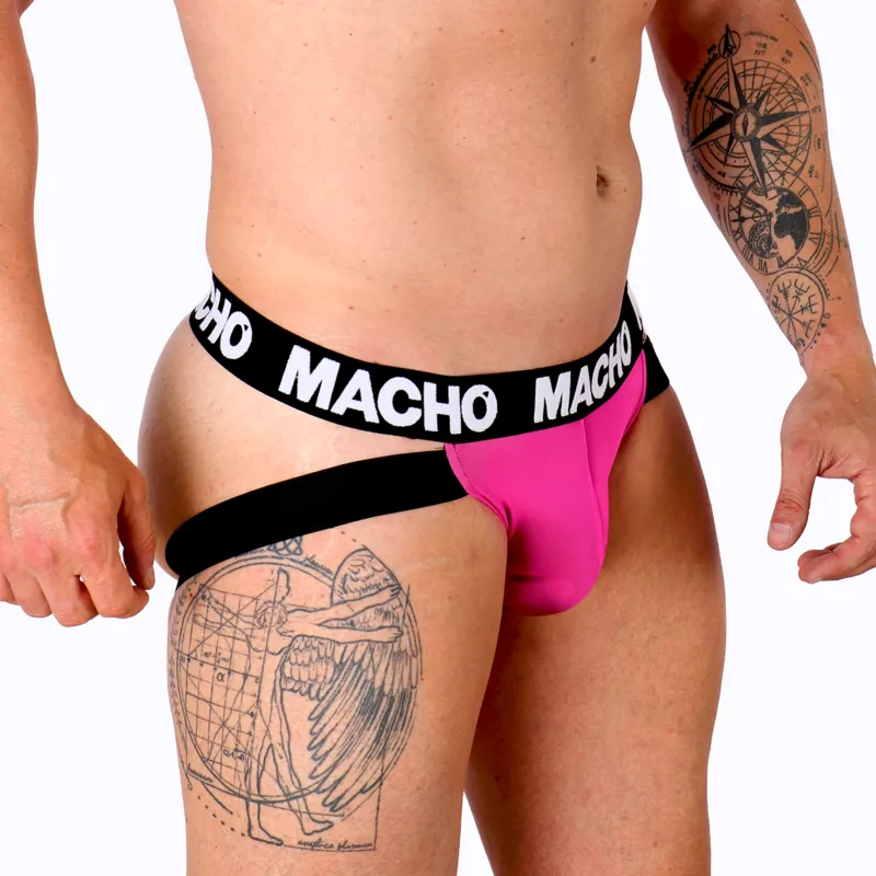 sousvetement suspensoir rose fluo lycra élasthanne soutien anatomique confort extensible respirant maintien ajustement précis sport quotidien sangles doubles rehaussant silhouette