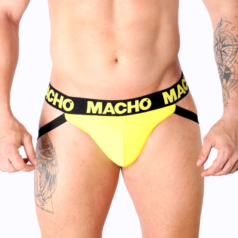 jockstrap homme lycra jaune fesses ouvertes confort maintien sportif respirant ajustable taille S M L XL audacieux