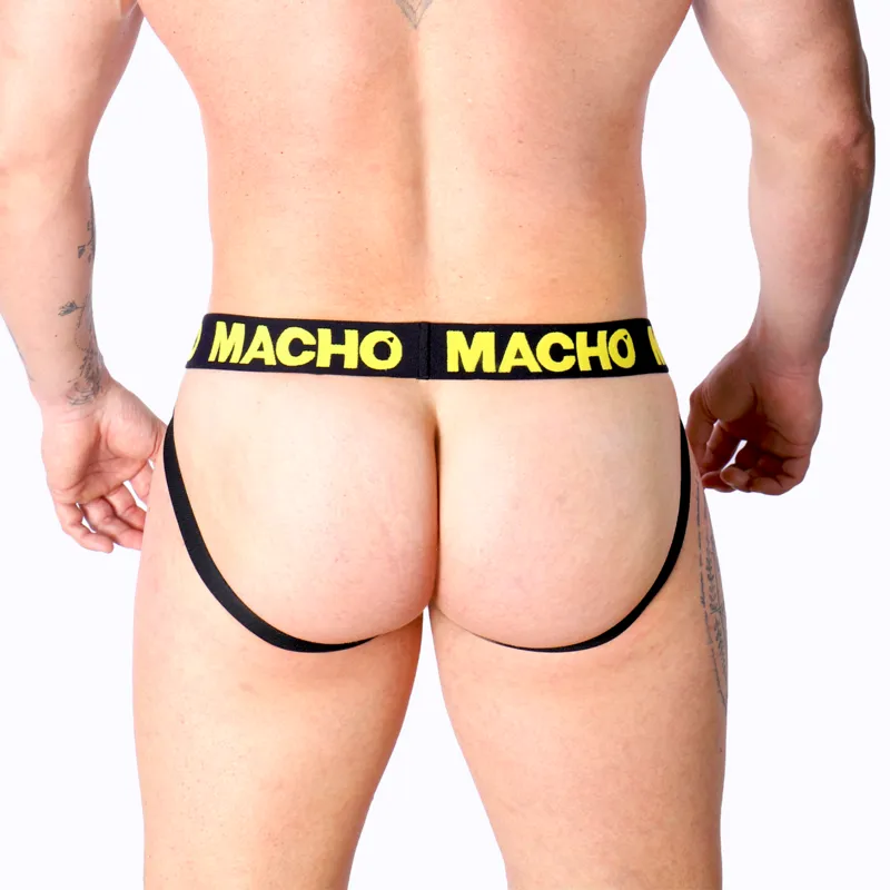 jockstrap homme lycra jaune fesses ouvertes confort maintien sportif respirant ajustable taille S M L XL audacieux