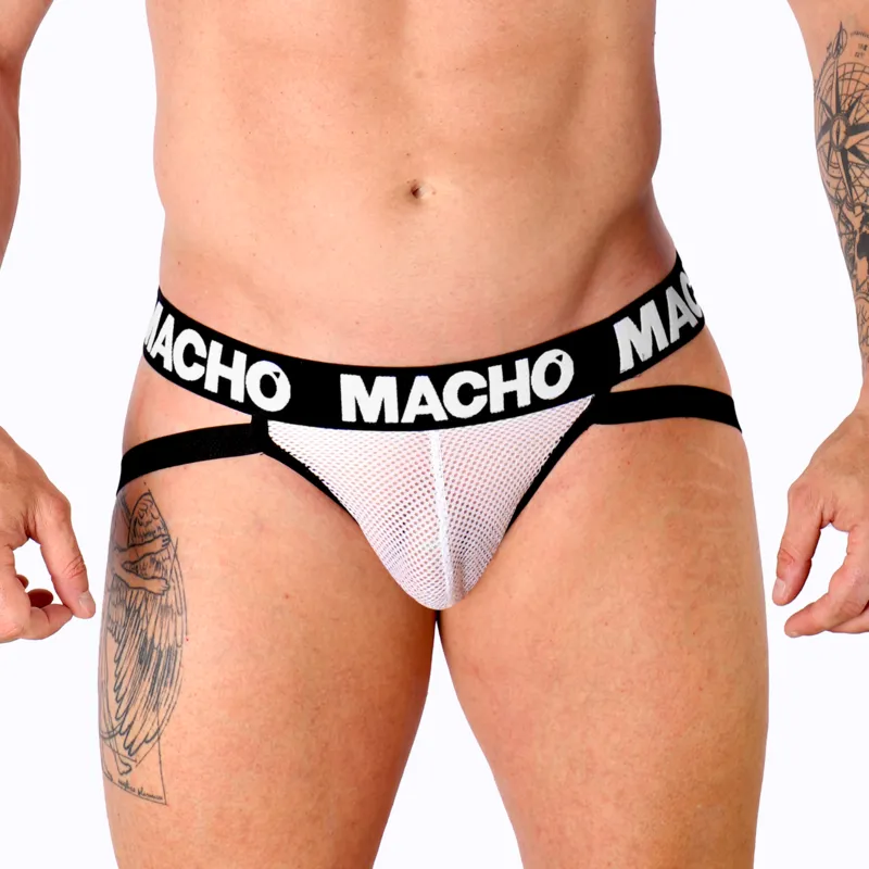 suspensoir blanc semi transparent élastique maille maintien sportif soutien frontal érotique séduction confort anatomique respirant extensible tailles SMLXL
