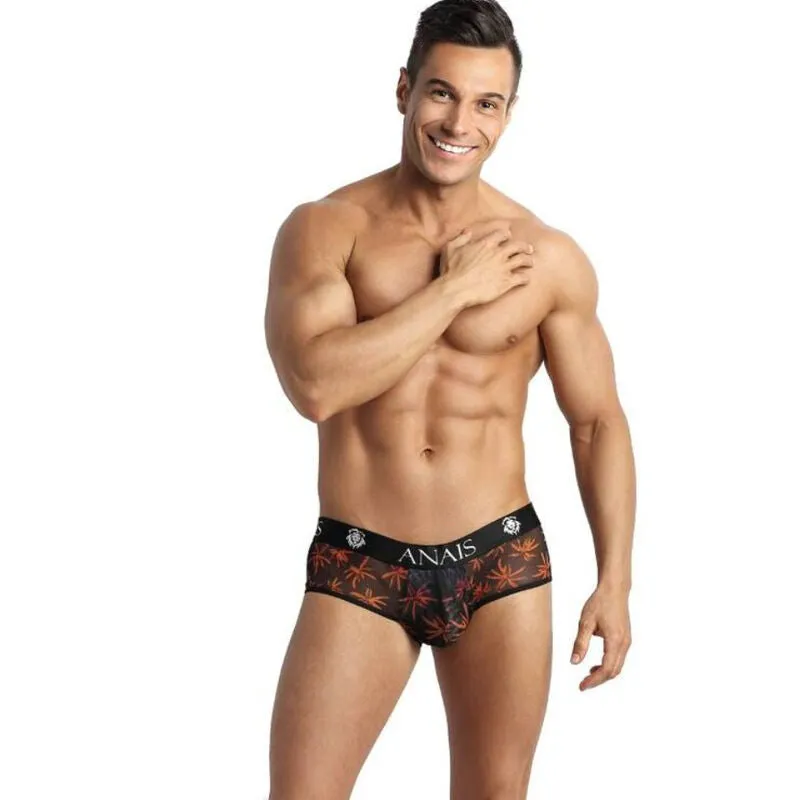 bikini homme sexy tulle noir imprimé palmiers fesses ouvertes Anais confortable élastique durable européen ludique élégant