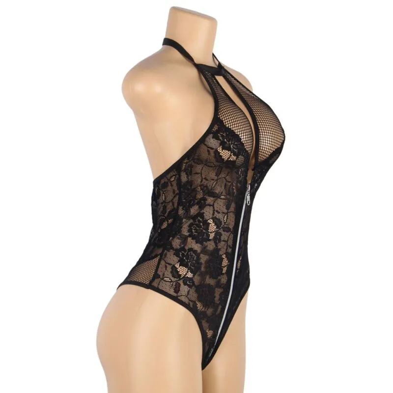body dentelle floral ouvert dos nu sexy grande taille sublimant courbes élégance raffinée confortable extensible zippé