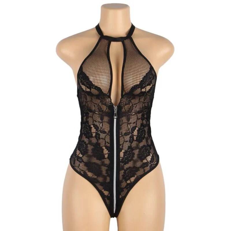 body dentelle floral ouvert dos nu sexy grande taille sublimant courbes élégance raffinée confortable extensible zippé