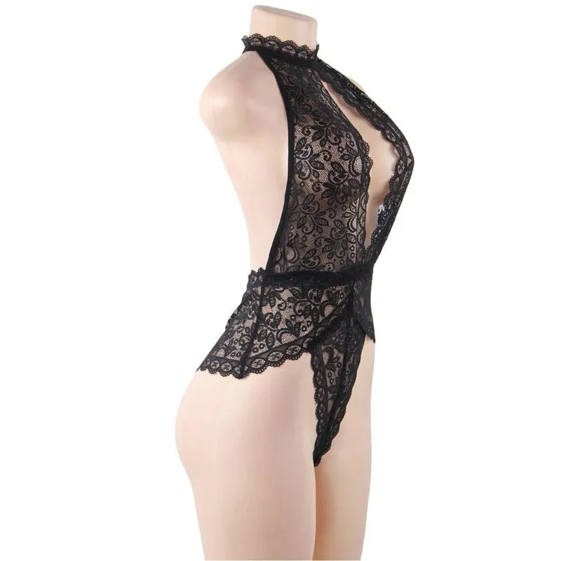 body dentelle dos nu sexy sublime féminin taille S M tasses ouvertes coupe ajustée confort extensible polyester elasthanne coffret cadeau