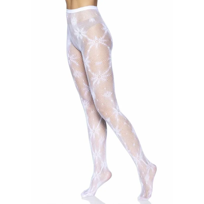 bas collants résille motif flocon neige féminine séduction élégance festif hivernal taille unique extensible confortable nylon élasthanne sensualité