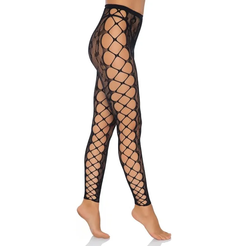 Collants sans pieds dentelle léopard panneau filet sexy taille unique extensible nylon élasthanne sans entrejambe féminin audacieux élégant raffiné