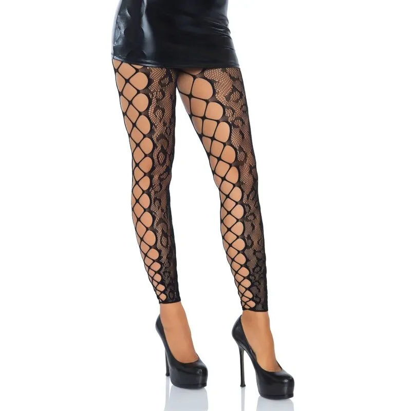 Collants sans pieds dentelle léopard panneau filet sexy taille unique extensible nylon élasthanne sans entrejambe féminin audacieux élégant raffiné