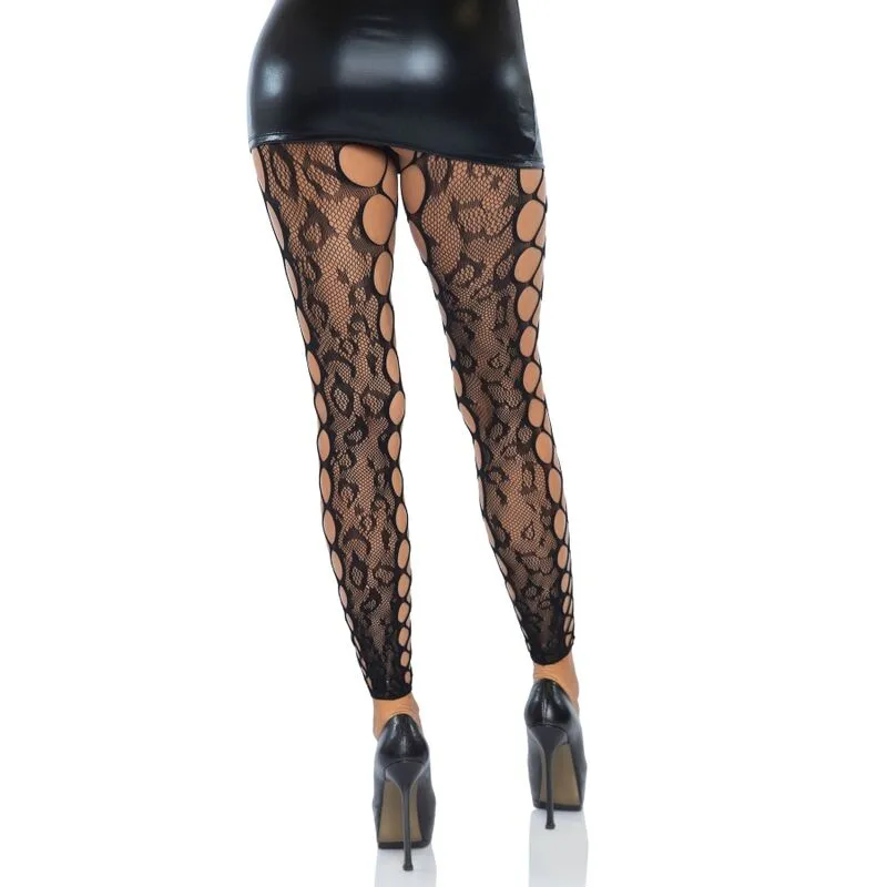 Collants sans pieds dentelle léopard panneau filet sexy taille unique extensible nylon élasthanne sans entrejambe féminin audacieux élégant raffiné