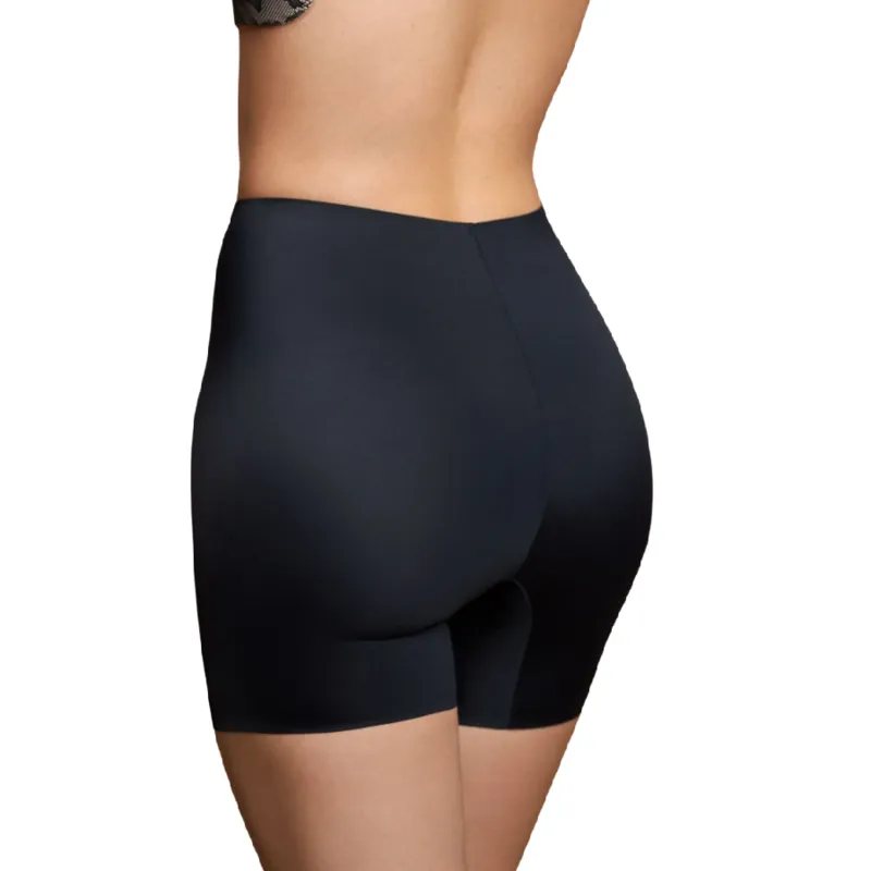 short invisible noir contrôle léger microfibre jersey confort mi taille soufflet coton extensible douceur élasticité mi cuisse silhouette lissée discrète