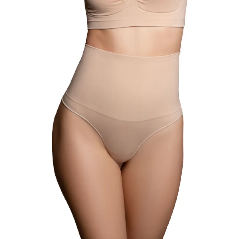 string taille haute sculptant sans couture beige gainant modelant invisible soutien confort seconde peau respirant microfibre polyamide elasthanne