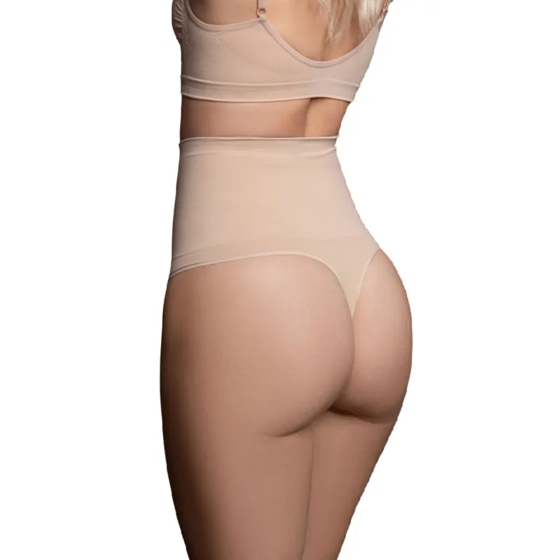 string taille haute sculptant sans couture beige gainant modelant invisible soutien confort seconde peau respirant microfibre polyamide elasthanne