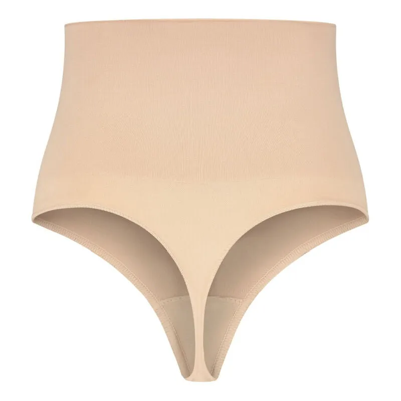 string taille haute sculptant sans couture beige gainant modelant invisible soutien confort seconde peau respirant microfibre polyamide elasthanne