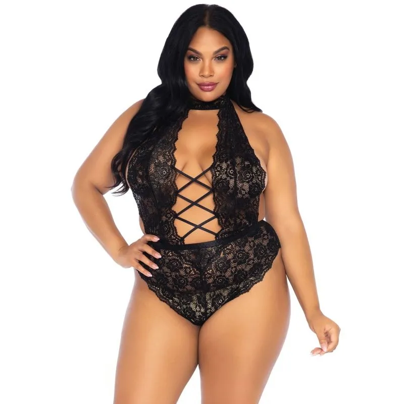 teddy sans bretelles grande taille dentelle florale noire féminité élégance sensualité confort extensible nylon élasthanne douceur raffinement silhouette glamour