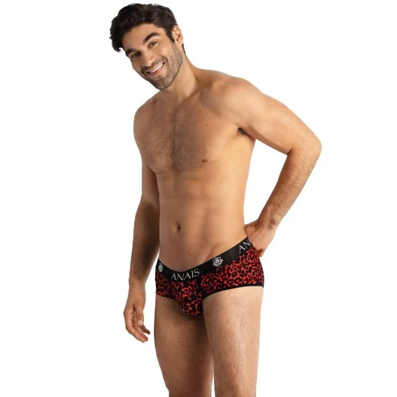 ANAIS slip microfibre rouge imprimé animal sexy masculin élégant confortable ajusté coupe sportive jambes courtes extensible polyamide élasthanne