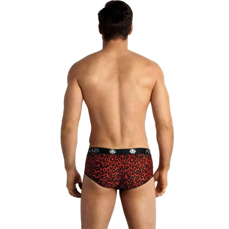ANAIS slip microfibre rouge imprimé animal sexy masculin élégant confortable ajusté coupe sportive jambes courtes extensible polyamide élasthanne
