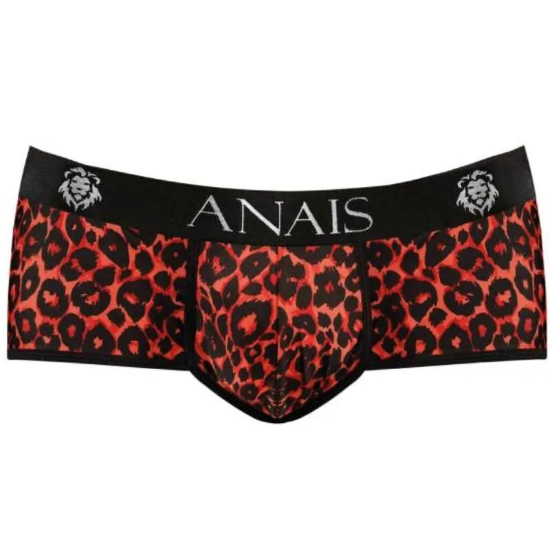 ANAIS slip microfibre rouge imprimé animal sexy masculin élégant confortable ajusté coupe sportive jambes courtes extensible polyamide élasthanne