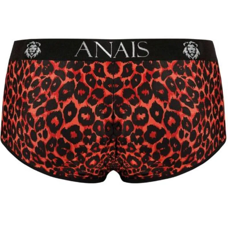 ANAIS slip microfibre rouge imprimé animal sexy masculin élégant confortable ajusté coupe sportive jambes courtes extensible polyamide élasthanne