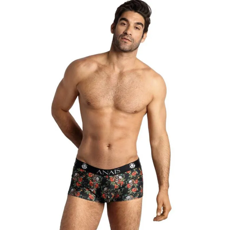boxer homme sport ajusté imprimé roses têtes mort sexy coupe longue jambes extensible polyamide élasthanne confortable S M L XL