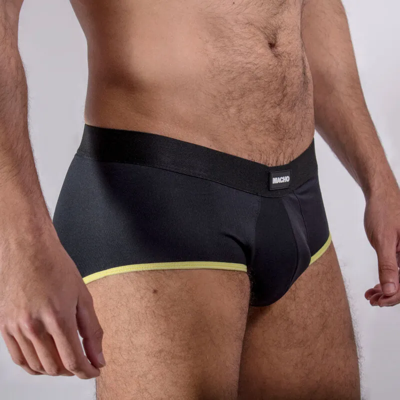 slip homme jaune foncé lycra respirant coupe classique coupelle rehaussement maintien confortable extensible polyamide elasthanne durable tailles S M