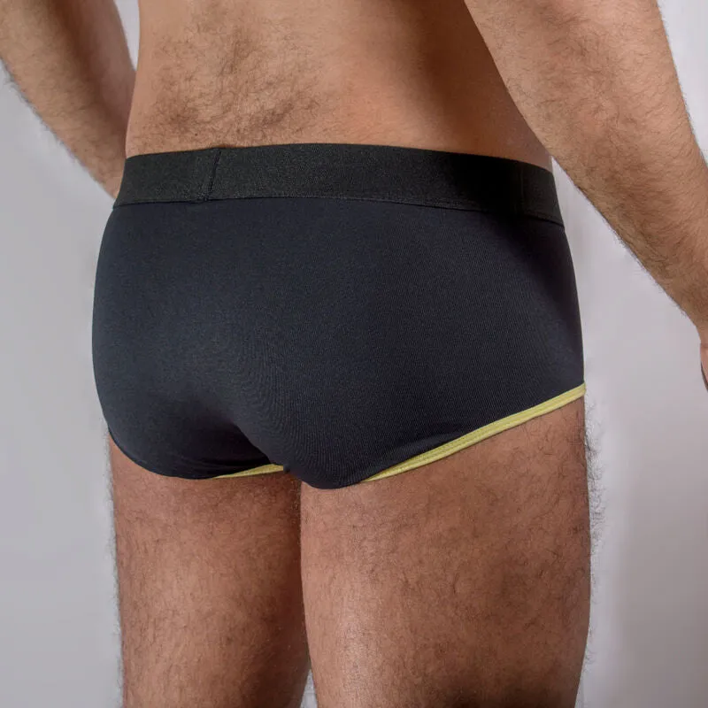 slip homme jaune foncé lycra respirant coupe classique coupelle rehaussement maintien confortable extensible polyamide elasthanne durable tailles S M