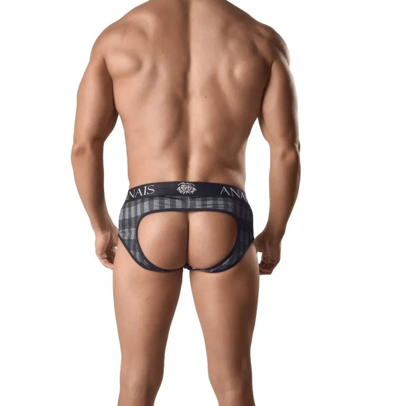 Bikini masculin imprimé carreaux gris dos exposé sexy coupe audacieuse maintien confortable élastique polyamide élasthanne fabrication européenne