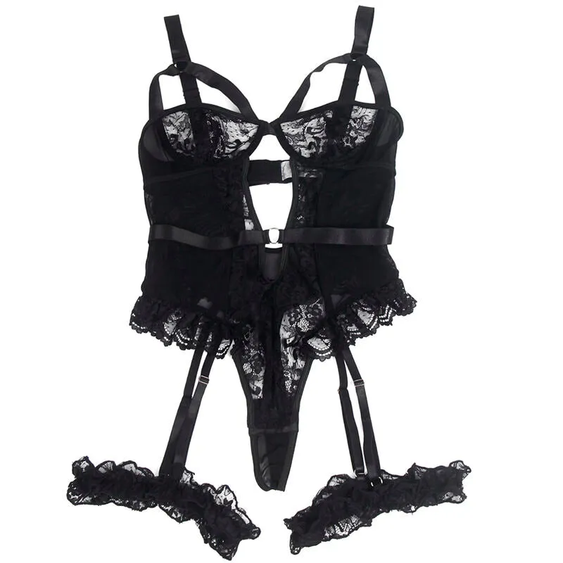 teddy dentelle gainant moulant ajusté délicat jarretière anneaux jambe noir élégant sensuel glamour féminin confortable élastique
