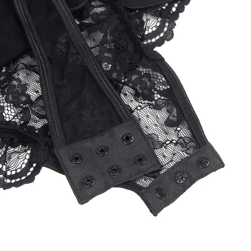 teddy dentelle gainant moulant ajusté délicat jarretière anneaux jambe noir élégant sensuel glamour féminin confortable élastique