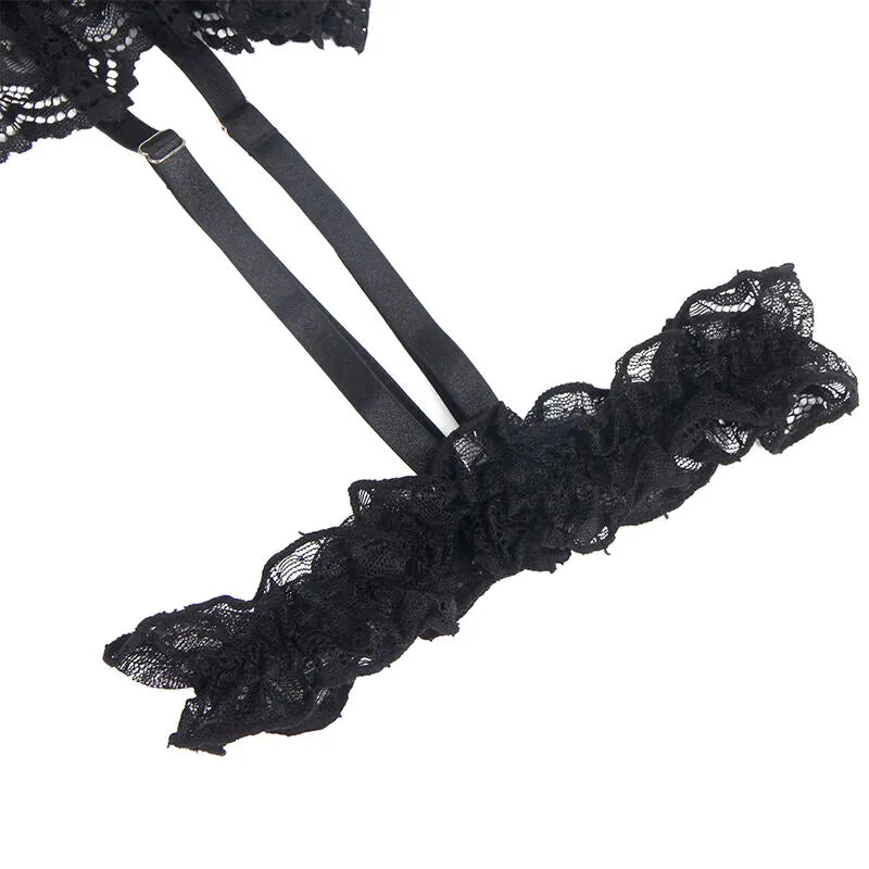 teddy dentelle gainant moulant ajusté délicat jarretière anneaux jambe noir élégant sensuel glamour féminin confortable élastique