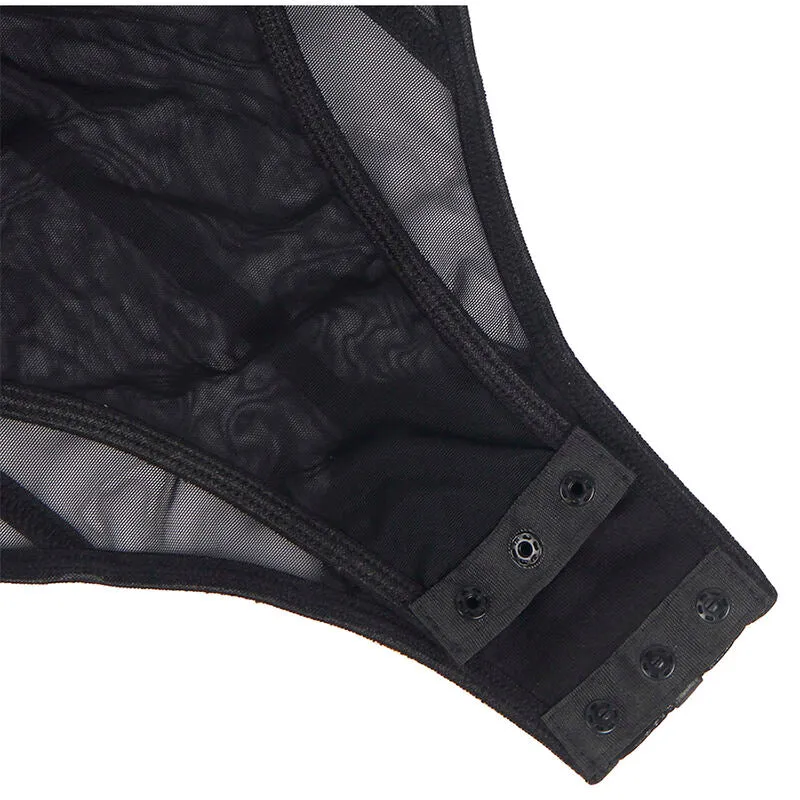 body femme noir élégant sangles métal panneaux transparents maintien confortable armatures intégrées moulant sexy glamour élastique doux sophistiqué