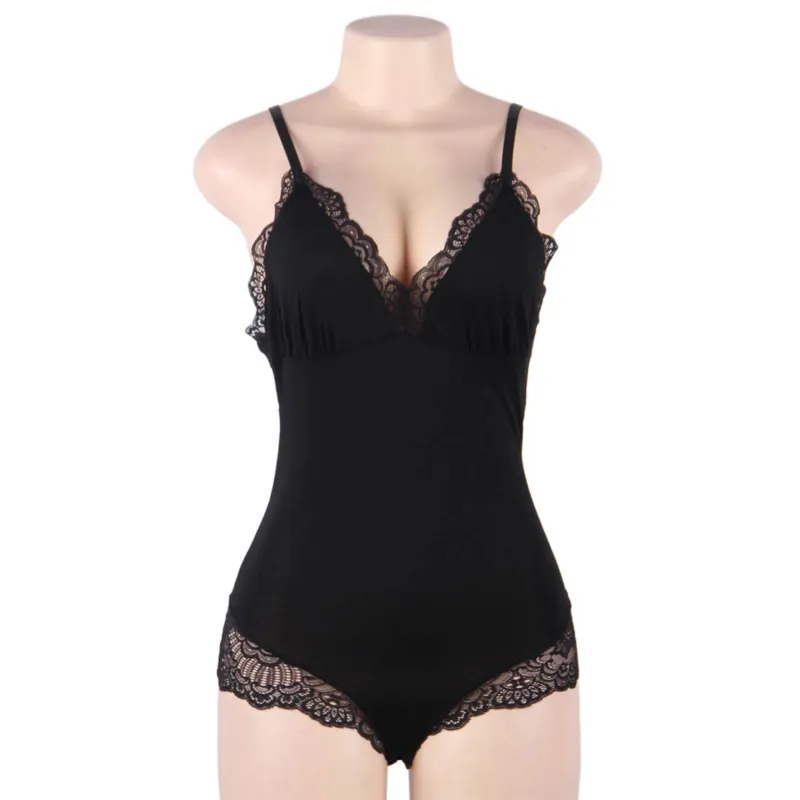 lingerie subblime teddy dentelle florale noir sexy confortable bretelles réglables moulant transparent extensible élasthanne polyester maintien séduisant
