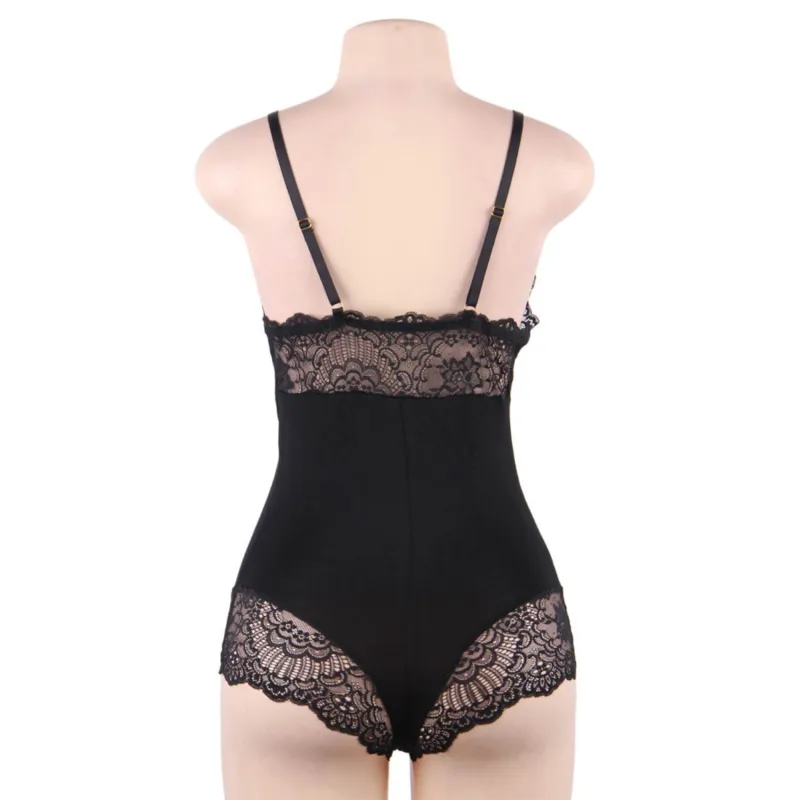 lingerie subblime teddy dentelle florale noir sexy confortable bretelles réglables moulant transparent extensible élasthanne polyester maintien séduisant