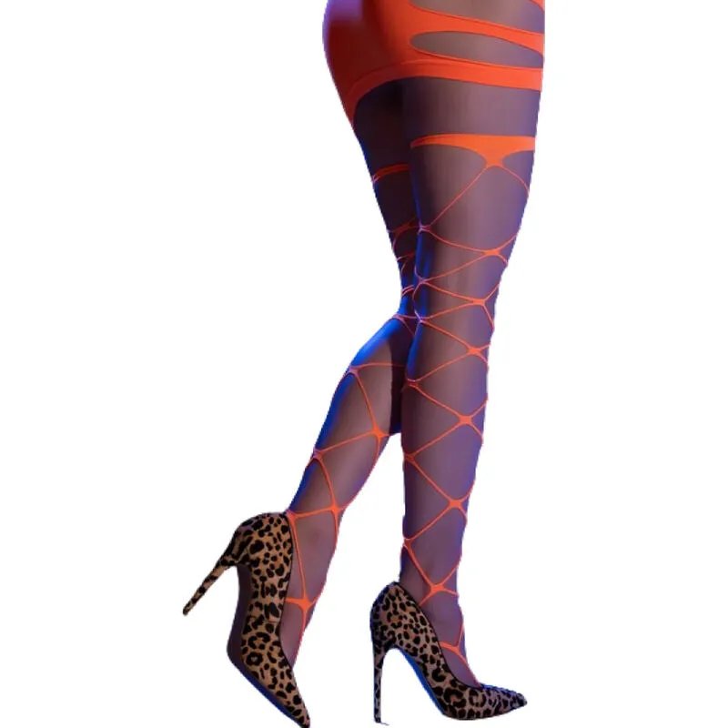 collants cabaret grands œillets orange audacieux séduisants résille extensible confortable sculptant flatteurs soirée glamour polyvalents