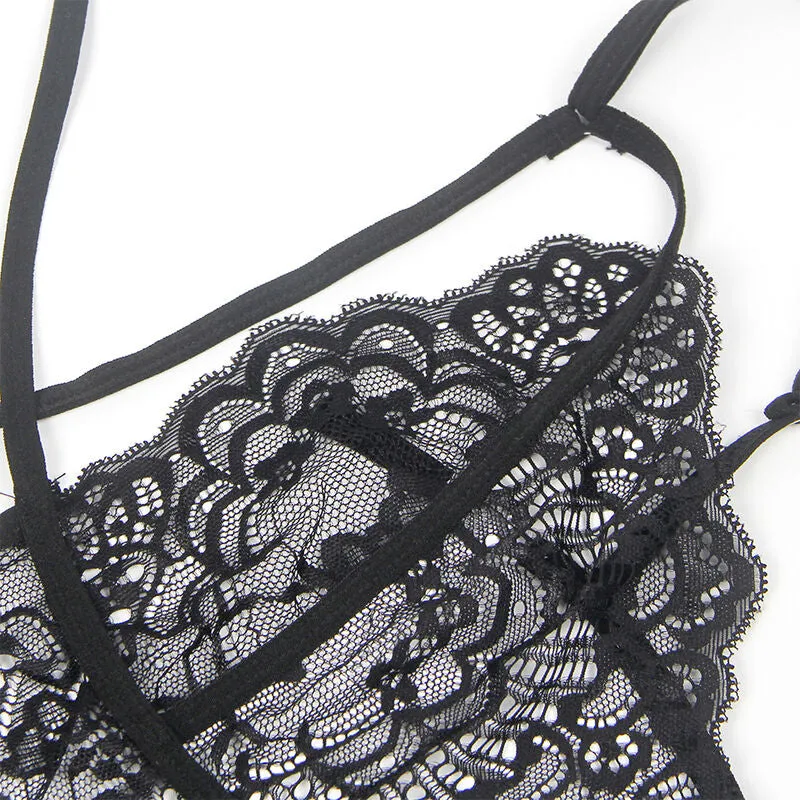 lingerie sexy déguisement policier féminine dentelle noire combinaison bretelles chapeau jarretière ajustée élasthanne polyester moulante sensuelle