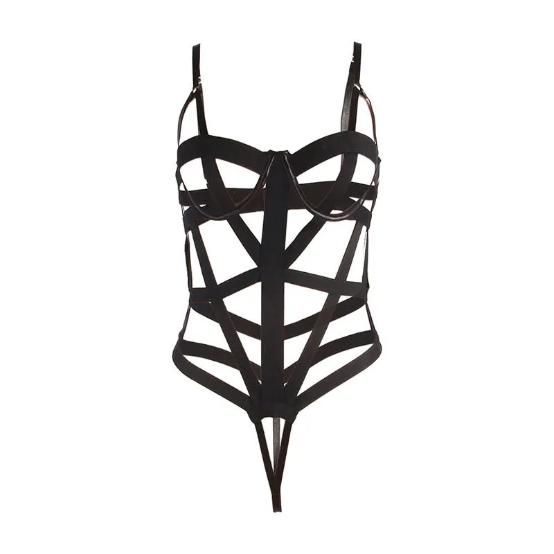 Body sexy découpes noir Subblime lingerie haute qualité confort extensible réglable sangle silhouette moulant polyester élasthanne