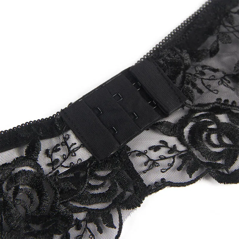 ensemble lingerie noir sexy trois pièces imprimé floral grande taille dentelle extensible satiné confortable maintien optimal glamour raffiné