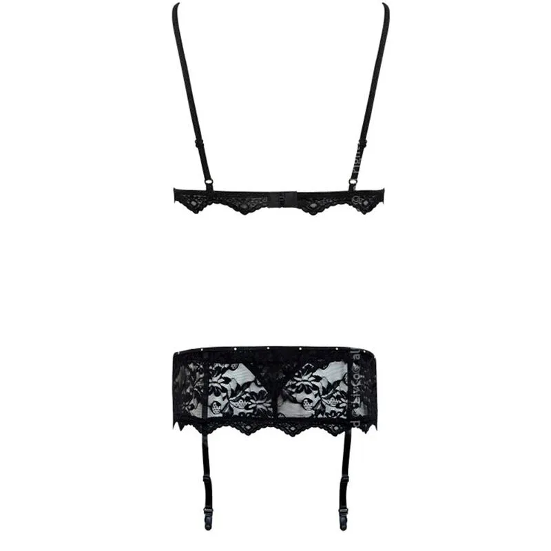 ensemble lingerie dentelle noire Livco Corsetti trois pièces soutiengorge culotte portejarretelles douce extensible sculptante confortable raffinée sensuelle élégante chic