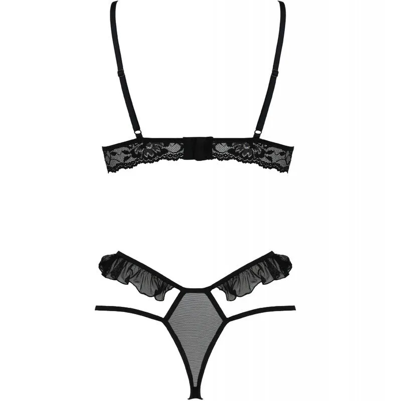 lingerie érotique ensemble dentelle noire soutiengorge ouvert string tulle européenne hypoallergénique résistant confortable séduisant raffiné glamour