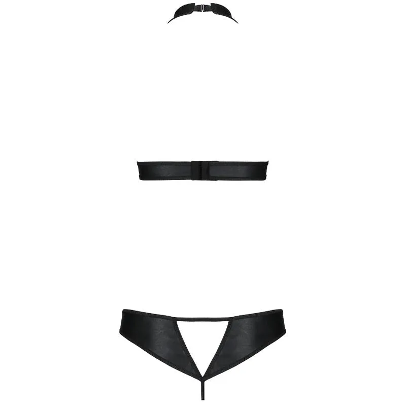 ensemble lingerie cuir écologique sensuelle moderne femmes européennes qualité soutien gorge seins nus string découpe séduisante confort durable douceur élégante