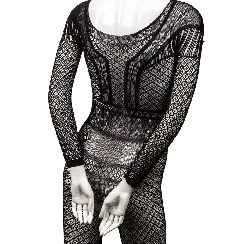 combinaison dentelle pleine longueur sans entrejambe maille respirante ajustée enveloppante sensuelle séduisante transparente délicate extensible élégante glamour raffinée tailleunique