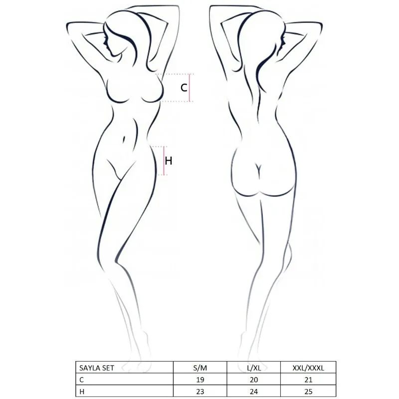 ensemble lingerie sexy noir polyester élasthanne confortable moulant séduisant glamour féminin marque Passion Sayla fabrication européenne finitions soignées portejarretelles string