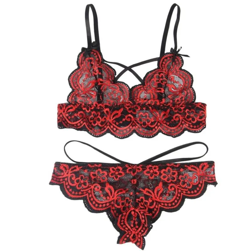 ensemble lingerie dentelle rouge noire sexy grande taille ajustable bretelles réglables maintien broderie raffinée confort extensible élasthanne silhouette séduisante
