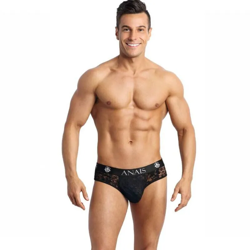 string homme dentelle noire imprimé fleuri confortable sexy ANAIS Europe polyester lycra extensible maintien ajustement finition élastique taille XL