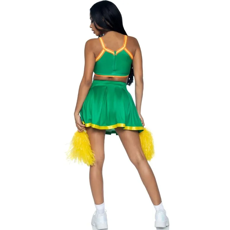 Costume pompons vert haut court jupe plissée légère tissu doux élastique confortable durable tailles S M