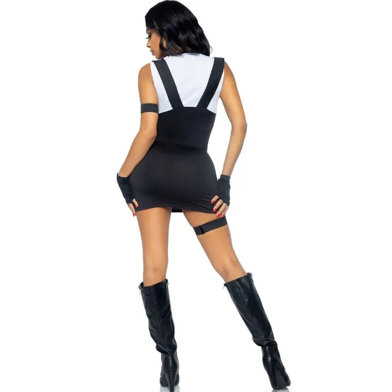 Costume moulant sexy SWAT femme noir robe gants jarretière bracelet extensible doux silhouette ajustée audacieuse militaire séduisante Halloween soirée