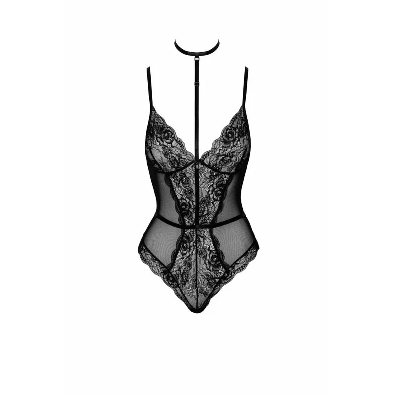 justaucorps dentelle noir collier intégré sexy élégant sophistiqué sensuel ajusté extensible confortable délicat glamour résistant polyvalent soirée romantique