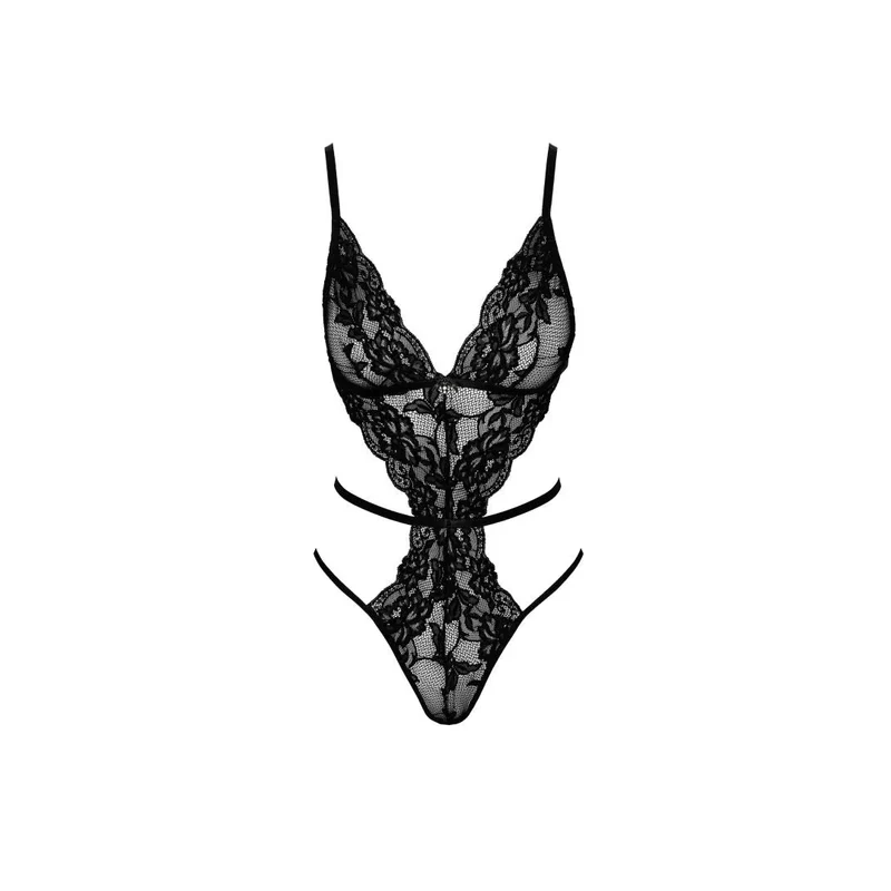 justaucorps dentelle noire ouvert sensuel élégant ajustement confortable élastique polyamide élasthanne tailles S M L XL soirée romantique intime