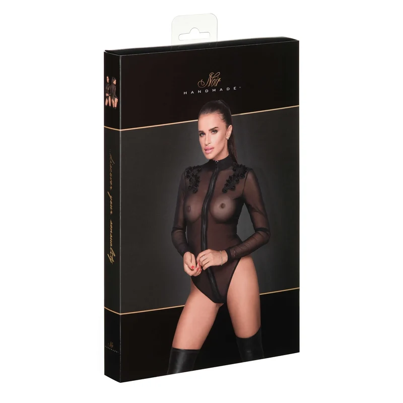 justaucorps tulle transparent zippé broderie délicate col noir powernet extensible sculptant maintien confortable soirée glamour ajustable