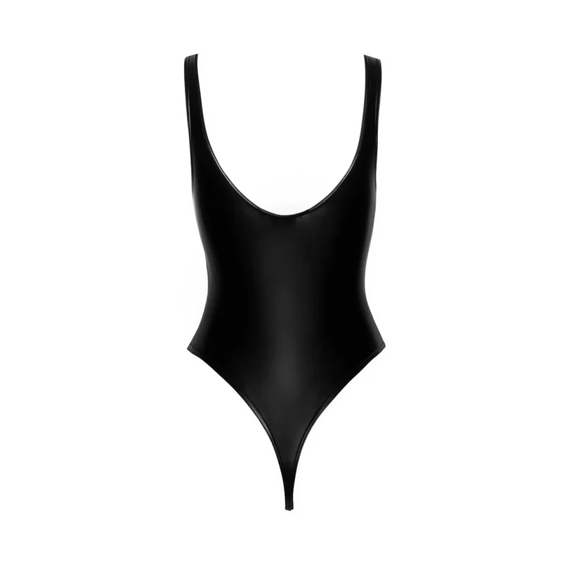 Body similicuir élastique ourlet échancré noir brillant seconde peau sculptant ajusté extensible confortable glamour séduisant soirée club intime